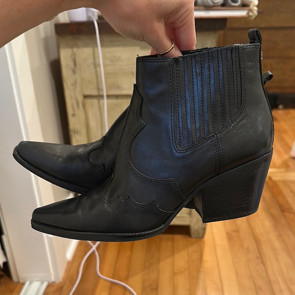 Sam Edelman Black Ankle Booties with Western Stitching